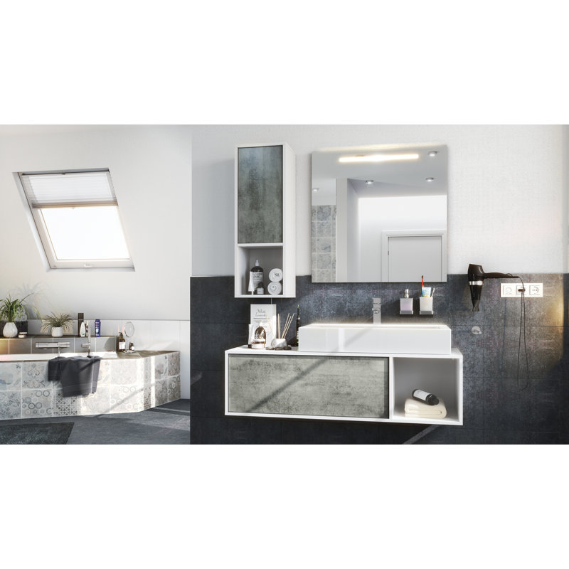 Jezelle Bathroom Storage Furniture Set, Dark concrete effect, No washbasin, no tap