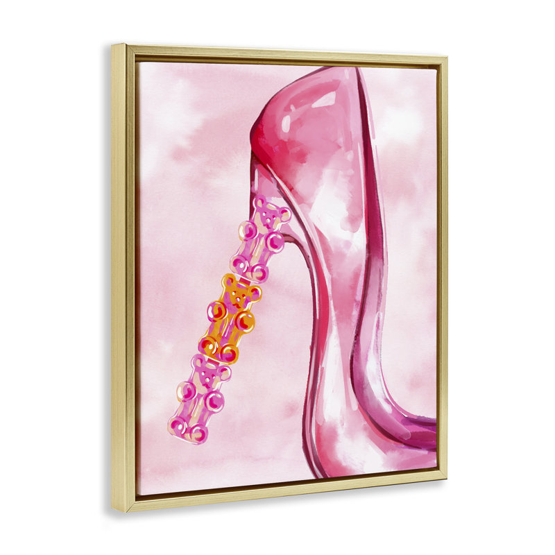 «Candy Bear Heel» par Ziwei Li, Cadre flottant métallique doré, H 21 po x l 17 po