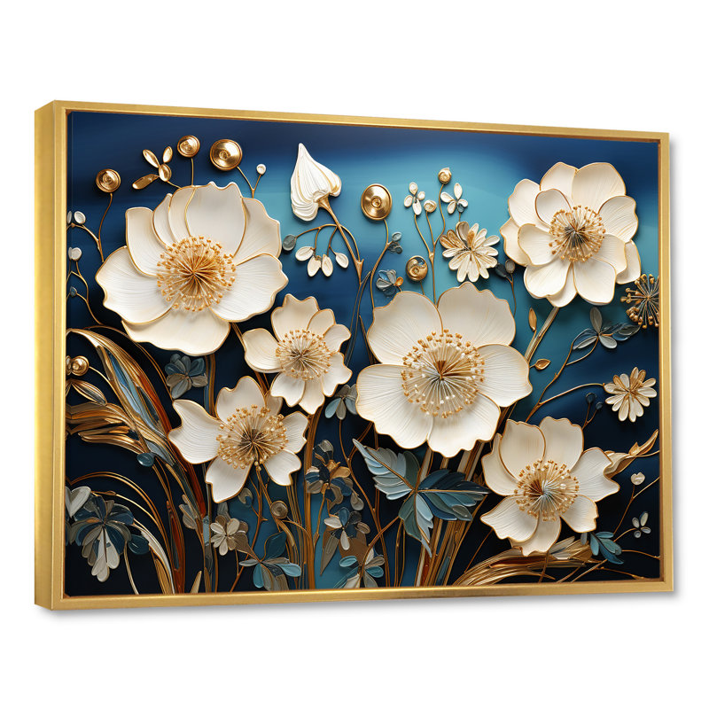 Souvenirs de coquelicots, rêves de fleurs, Cadre flottant doré, H 16 po x l 32 po x P 0,5 po