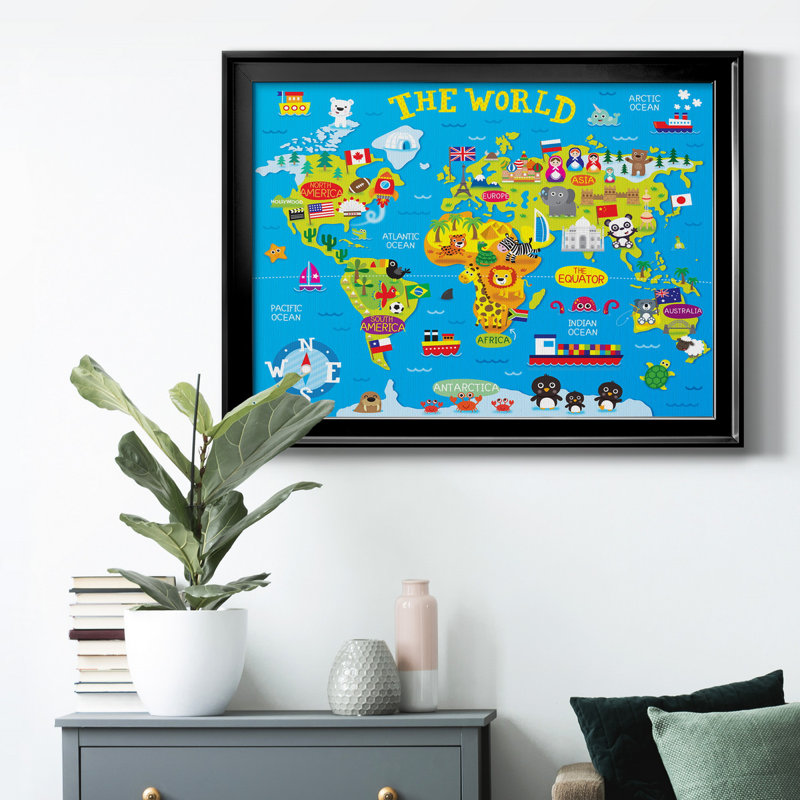 Carte du monde - cadre photo, impression sur toile, Noir, H 30,5 po x l 42,5 po x P 1,5 po