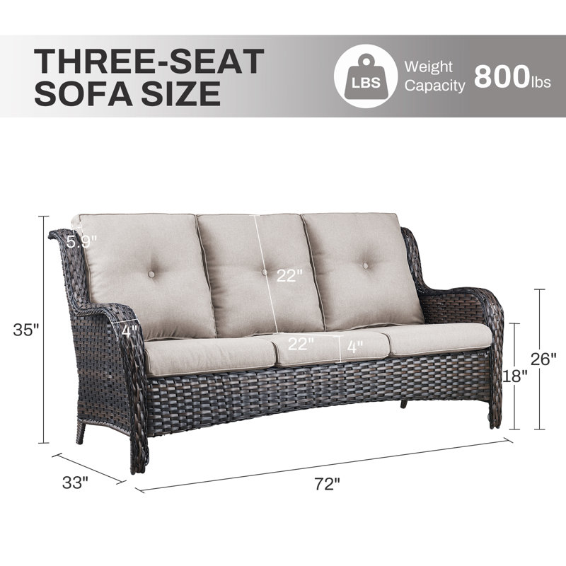 Canapé d'extérieur durable 3 places avec coussins en oléfine Wendye, Beige, Brun