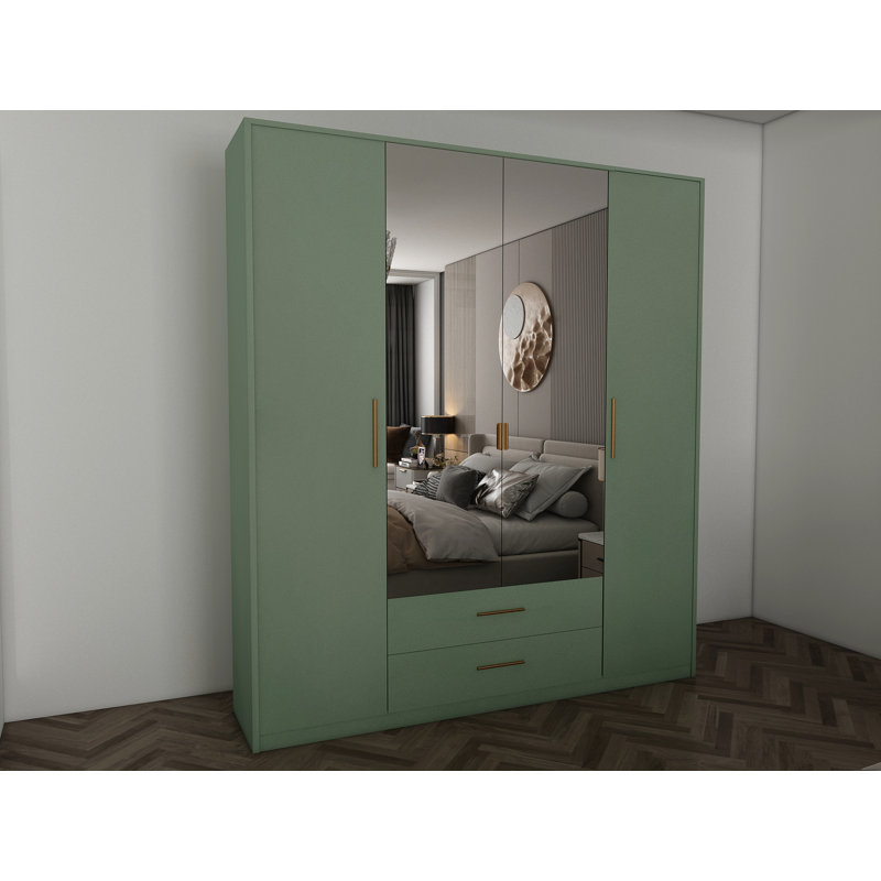 Pamel 4 Door Manufactured Wood Wardrobe, Green