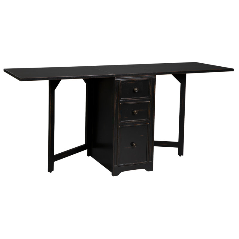 Furniture Mahogany Drop Leaf Desk in Driftwood Finish, Brown