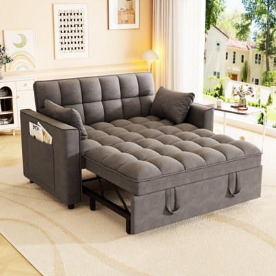 Canapé-lit moderne à 2 places gris foncé, 3 angles inclinables, velours, lit escamotable, poches latérales pour espaces d'appartements compacts, angles convertibles en velours, habitations douillettes