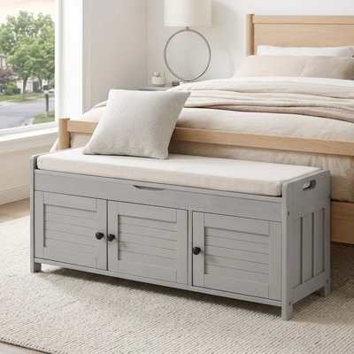 Marrion Contemporary Style Storage Bench with Adjustable Shelves and Cushions, Wooden Legs for Bedrooms and Entryways