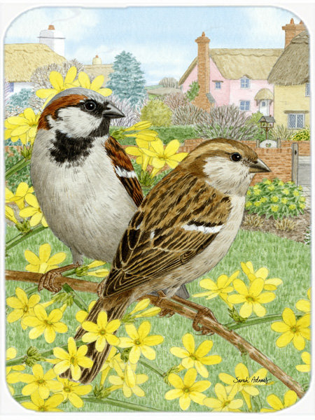 House Sparrows Wood Glass Cutting Board