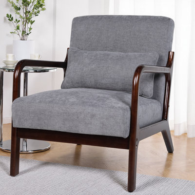 Fauteuil Mid-Century moderne en velours côtelé, structure en bois d'hévéa massif, coussin lombaire amovible