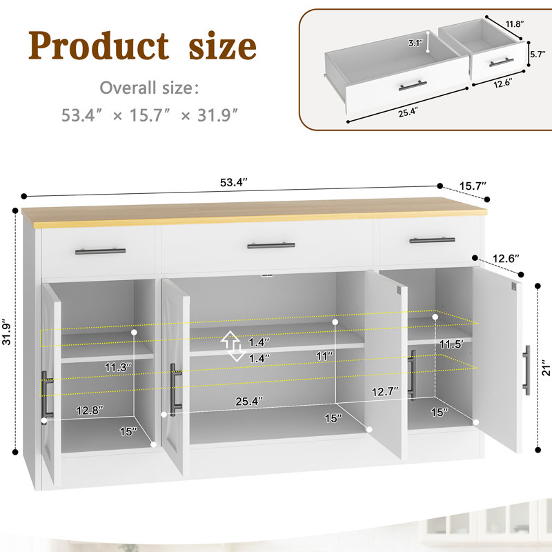  Buffet de 53,4 po Cydney, Blanc