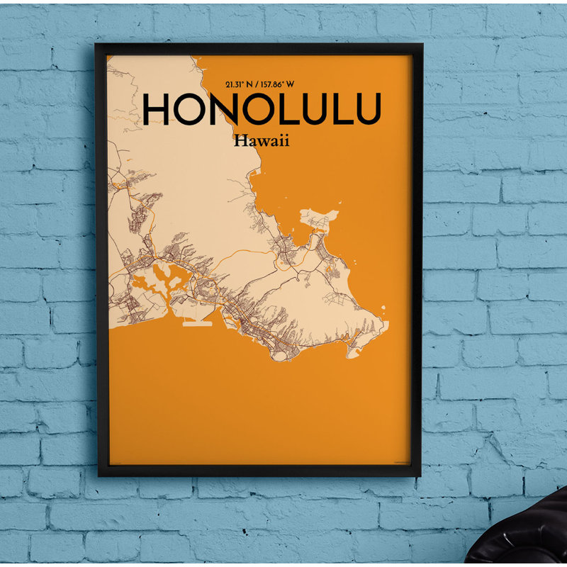Honolulu City Map - No Frame Print, 91.4cm H x 61cm W x 0.13cm D