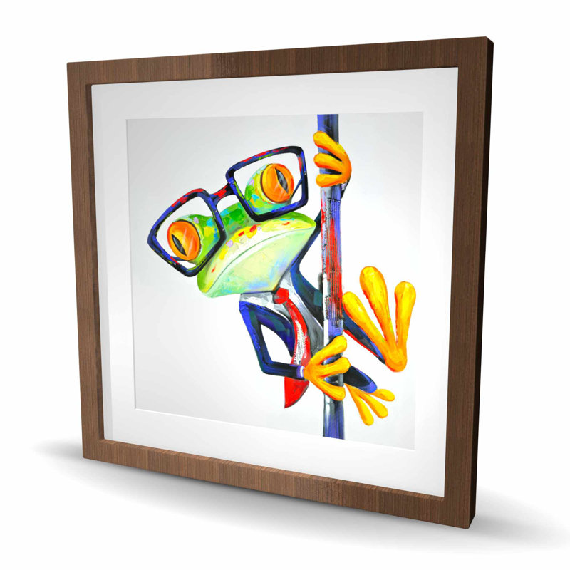 Drôle de grenouille avec lunettes - impression encadrée de salon, Brun