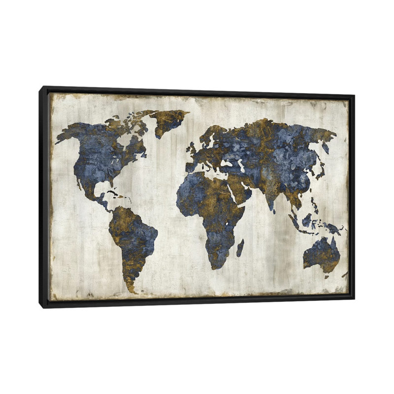 «The World I», impression sur toile, H 18 po x l 26 po x P 1,5 po, Toile avec cadre noir, Pas de tapis