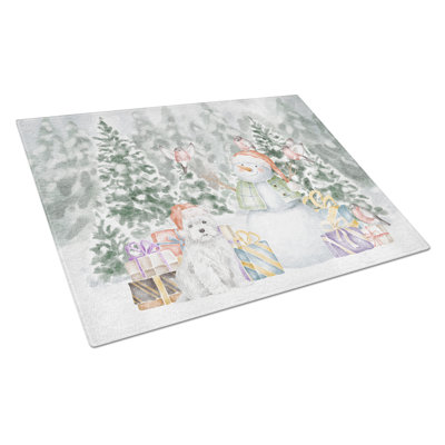 West Highland White Terrier avec cadeaux de Noël planche à découper en verre