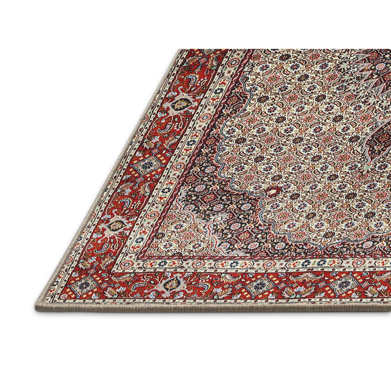 Tapis rouge/beige/noir traditionnel, Rectangle 3 pi x 5 pi
