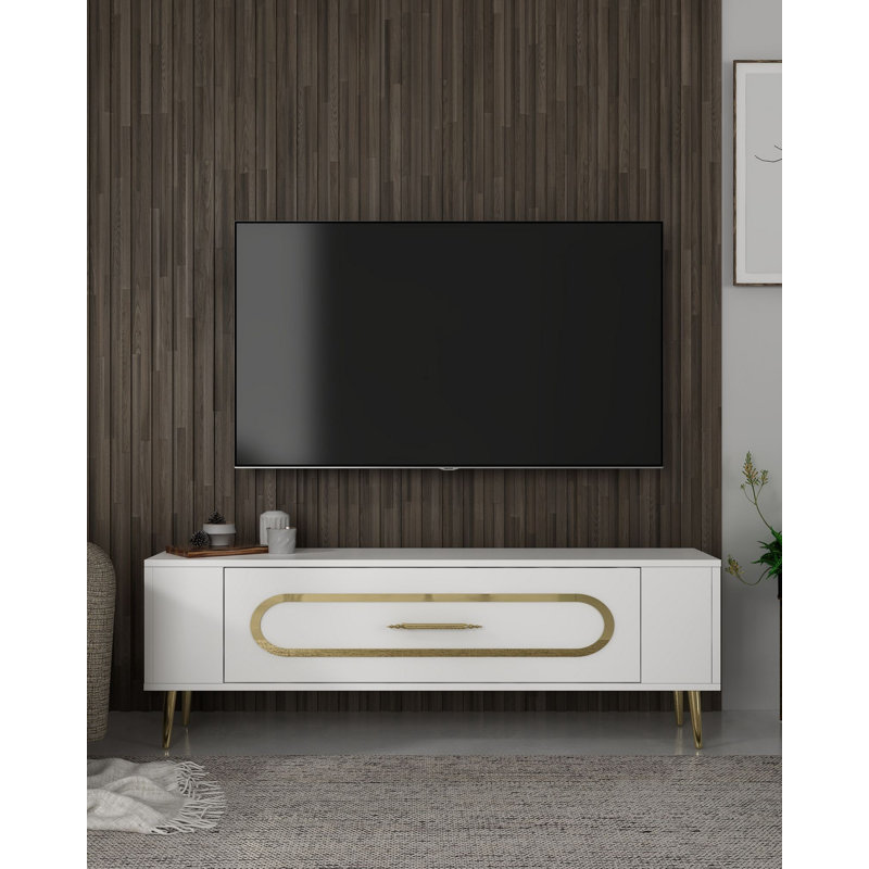 Olivia Unfinished TV Stand, 120cm, White/Gold