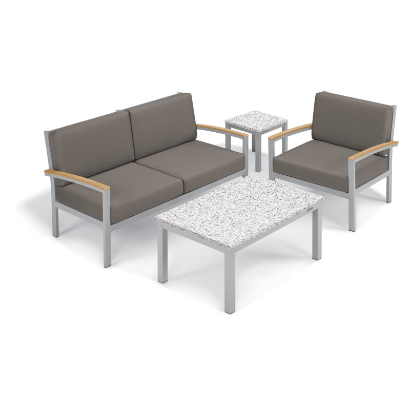 Travira 3 - Person Patio Conversation Set with Cushions, Tekwood Natural, Stone, Litecore Ash