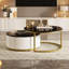 Modern Round Nesting Coffee Table Fluted With Drawer In Black & Gold In 27.6"