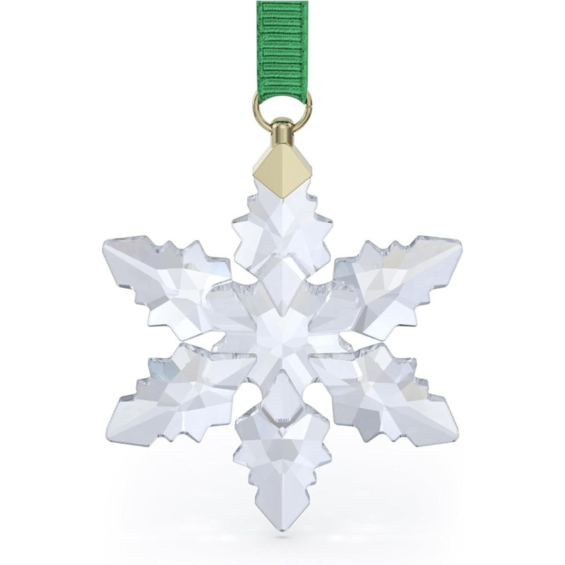 2024 Clear Crystal Snowflake Ornament with Green Ribbon