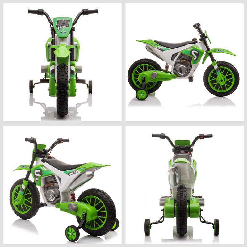 Green 12V Electric Kids Ride-On Motorcycle with Training Wheels