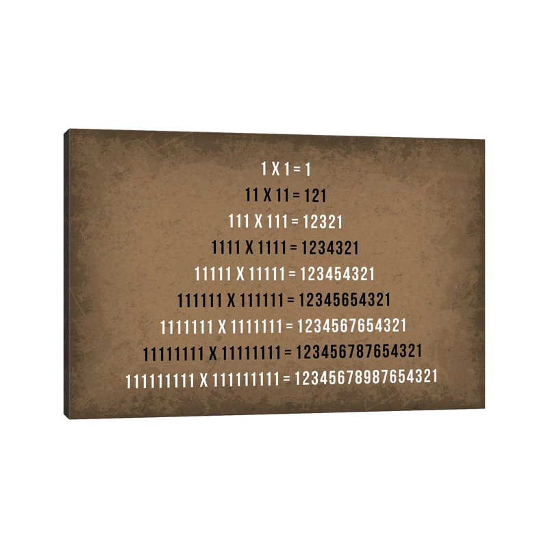 Multiplication Palindromes - impression d'art textuel, Toile tendue, Pas de tapis, H 12 po x l 18 po x 1,5 po