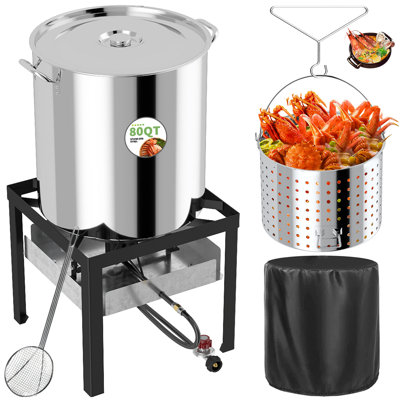 Stainless Steel Seafood Boil Pot (30qt/40qt/50qt/60qt/80qt/100qt) With Basket, Skimmer, Crawfish Boiler & Crab Boil Pot