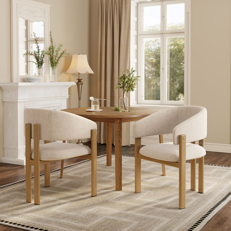 49cm H Linen Upholstered Metal Wing Back Armchair, Natural Wood