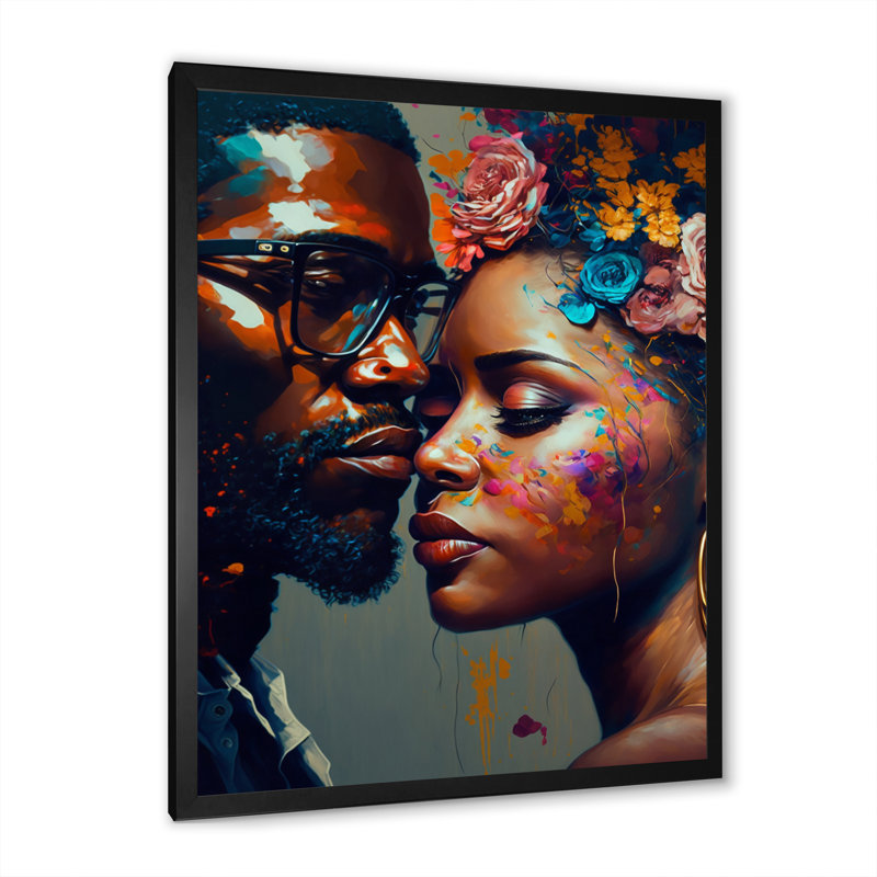 Art sur toile, "Couple amoureux", Cadre photo noir, L 24 po x H 32 po