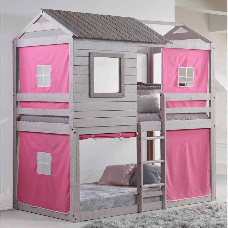 Lit superposé simple en bois massif Diaz par Zoomie Kids, Rose