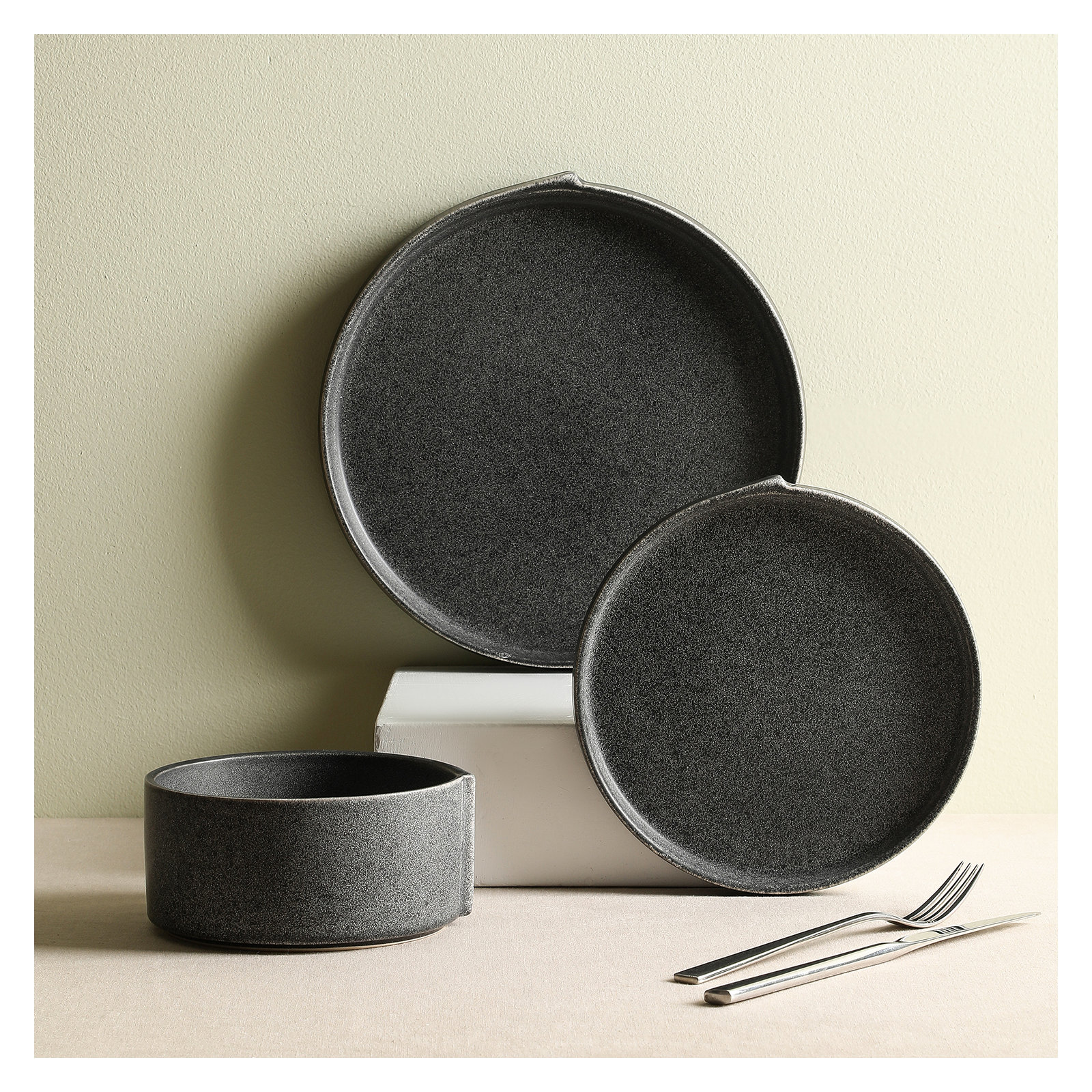 Stone Lain Bao 24-Piece Dinnerware Set Stoneware, Charcoal
