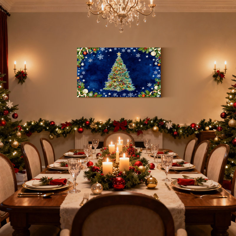 Décoration de Noël flocons de neige en forme de sapin de Noël, ensemble de 3 impressions sur toile, H 20 po x l 30 po