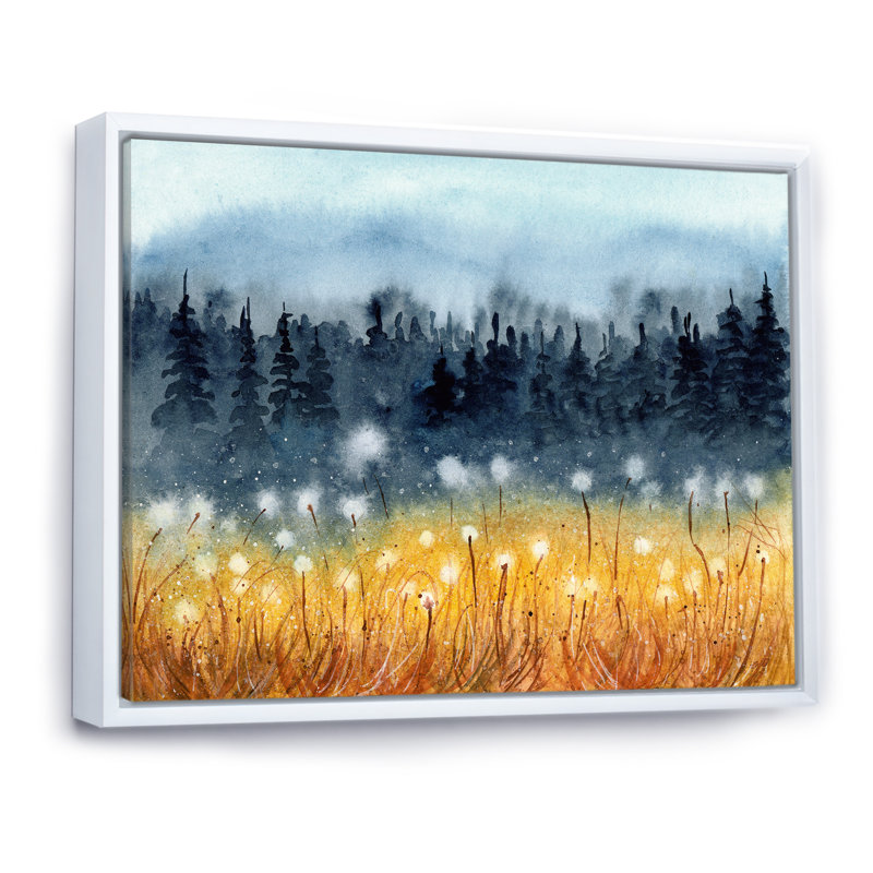 Paysage avec un champ de blé jaune - reproduction sur toile, H 12 po x l 20 po, Cadre flottant blanc