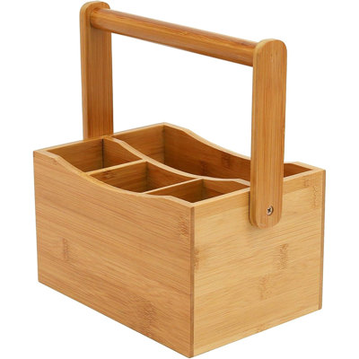Mondul Bamboo Utensil Cutlery Holder Kitchen Storage 4 Compartments for Cutlery & Condiments