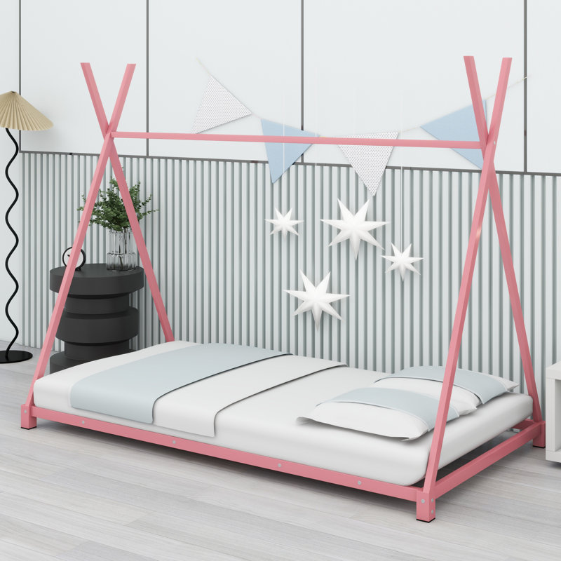 House Platform Bed With Triangle Structure, Pink