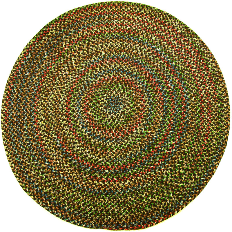 Tapis intérieur/extérieur brun tressé géométrique Deckerville, Rond 4 pi