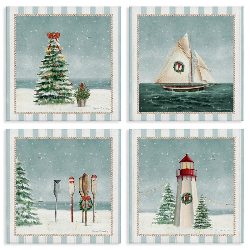 Nautical Christmas Scenes, ensemble de 4 toiles, par Danielle Murray