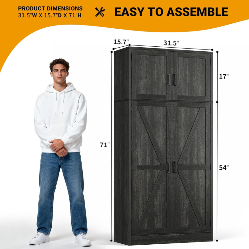 Armoire de rangement l 31,5 po avec porte et tablettes réglables, Chêne noir