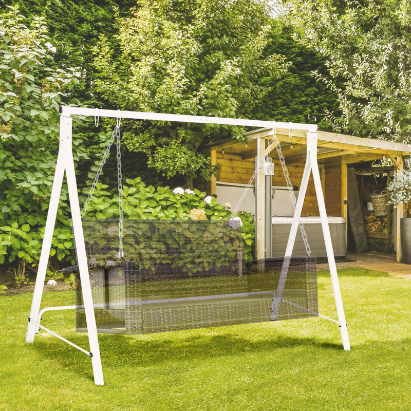 Portique de balançoire en métal robuste, blanc