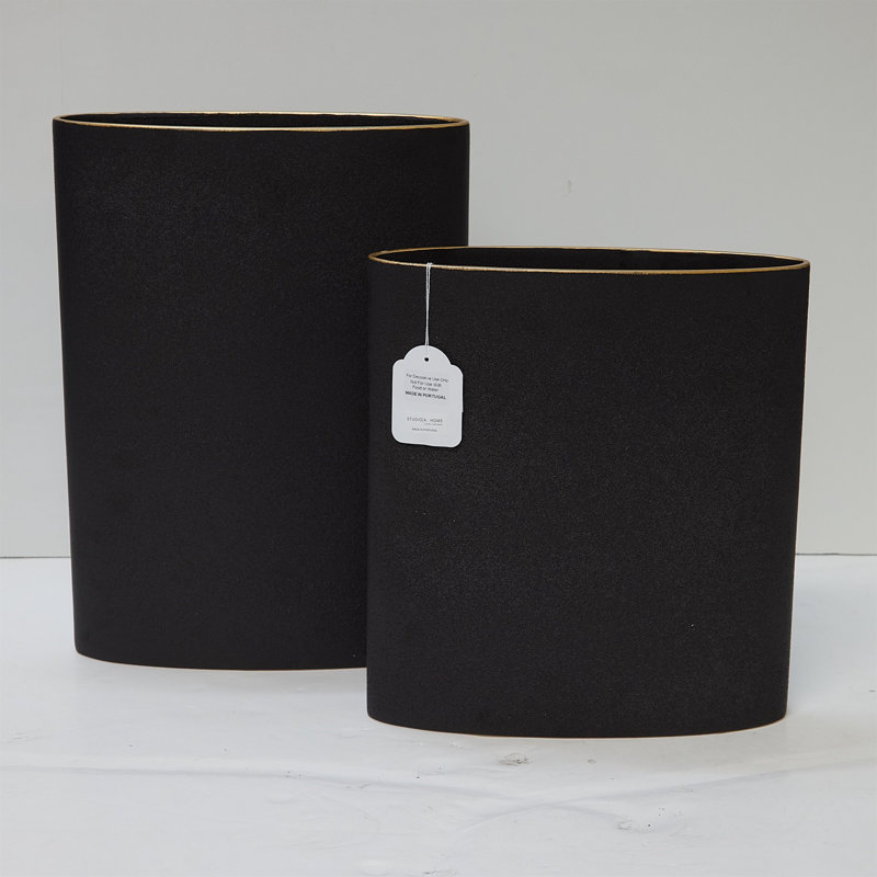 Tuba Vase-Black W/Gold Rim-Lg, 13" H x 12" W x 3.25" D