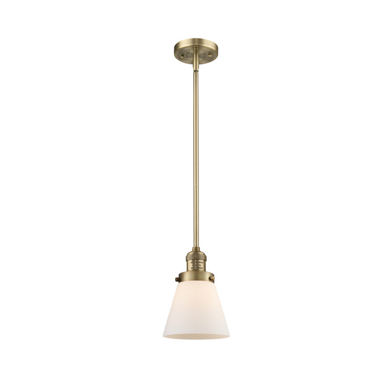 Milardo 1 - Light Single Pendant, Matte White Cased, 8" H x 6" W x 6" D, Brushed Brass