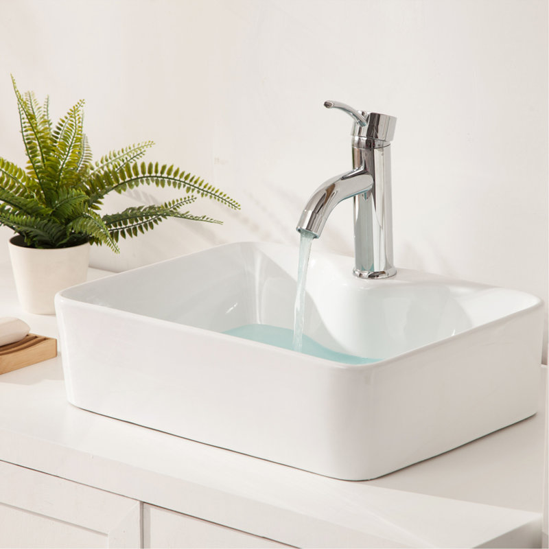 19"x15" White Ceramic Rectangular Bathroom Sink