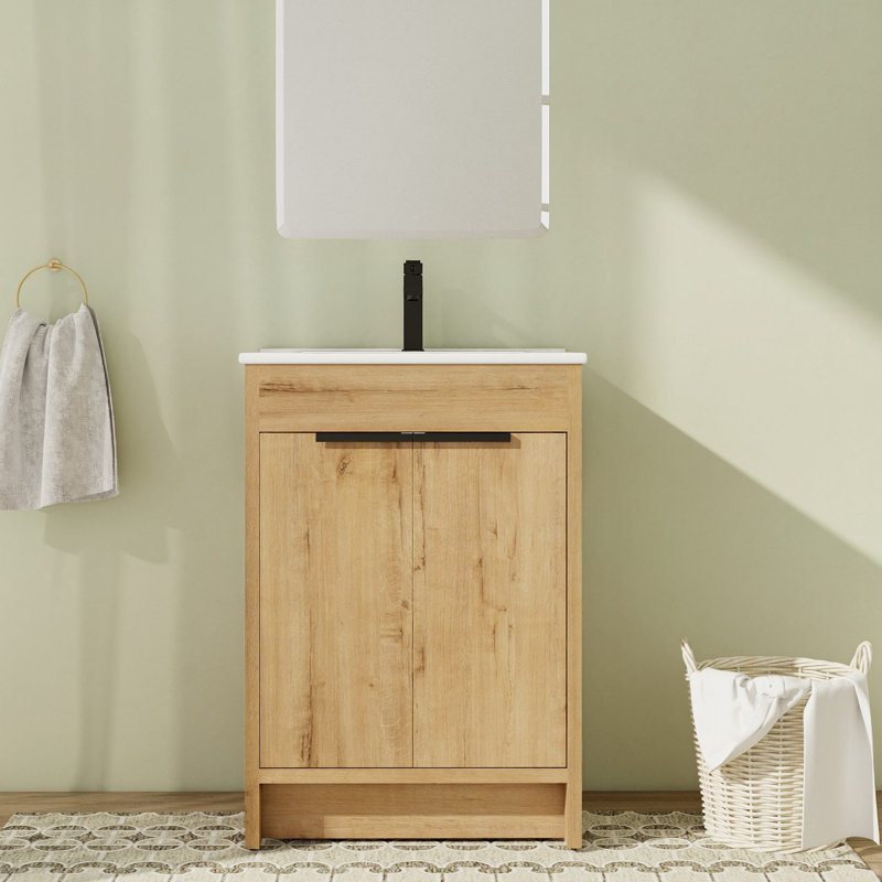 Meuble-lavabo sur pied simple 24,07 po avec plateau en céramique Kullin, Blanc