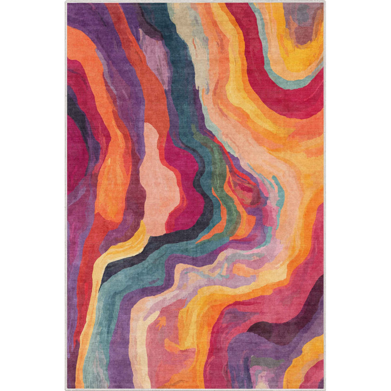 Abstract Libre Multi Waves Stripes Area Rug, Rectangle 5'3" x 7'3" 
