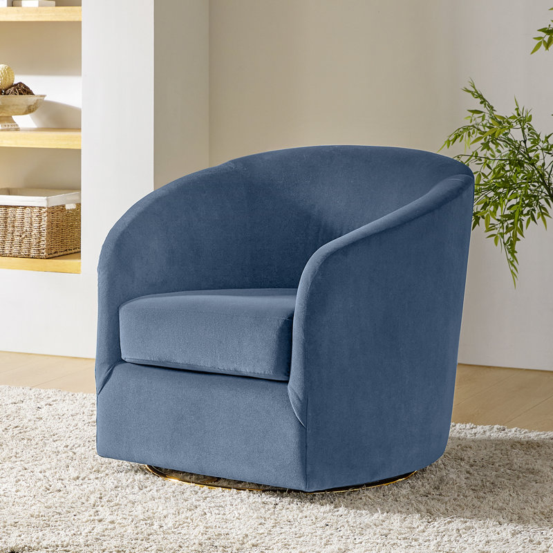 Holden 31.5" Wide Velvet Swivel Barrel Chair, Slate Blue