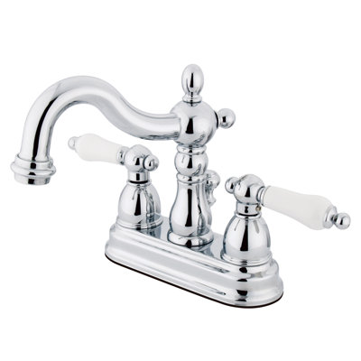Kingston Brass Heritage Two-Handle 3-Hole Deck Mount 4" Centerset Bathroom Faucet with Plastic Pop-Up