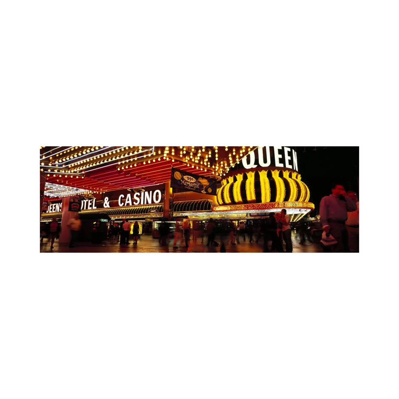 Casino Lit Up At Night, Four Queens, Fremont Street, Las Vegas, Clark County, Nevada, USA - Wrapped Canvas Panoramic Print