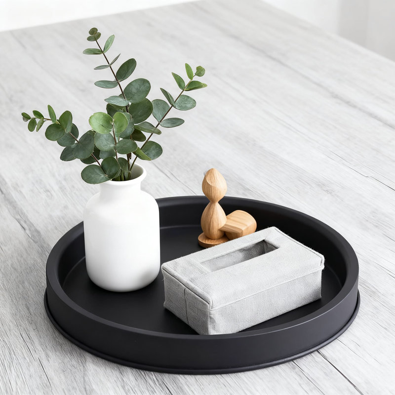 Round Decorative Serving Tray For Coffee Table Centerpieces, Modern Farmhouse Home Decor With Soft Padding For Living Room And Bathroom Organization