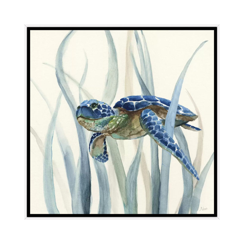 «Turtle In Seagrass II» encadré par Nan Print, Toile encadrée flottée blanche, H 26 po x l 26 po x P 1,5 po