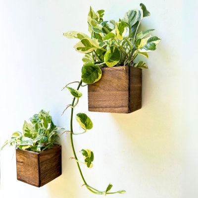 Wood Planter Box For Plants (4X4 Inch, 2 Pack) Small Square Wall Planters For Indoor Plant, Window Hanging Flower Pot Wooden Boxes