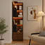Bibliothèque de coin autoportante en L avec tiroirs et déflecteur, présentoir de coin à 4 niveaux avec lumières DEL pour le bureau à domicile, le salon, la chambre à coucher et la cuisine
