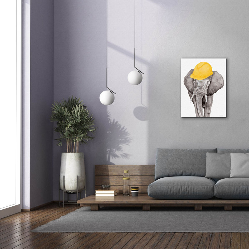 Toile épique «Construction Elephant» par Rachel Nieman, 26 po x 34 po