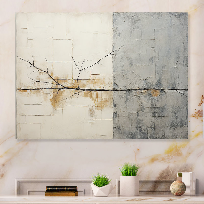 «Grey and White Nature Split» sur métal, H 24 po x l 32 po x P 1 po
